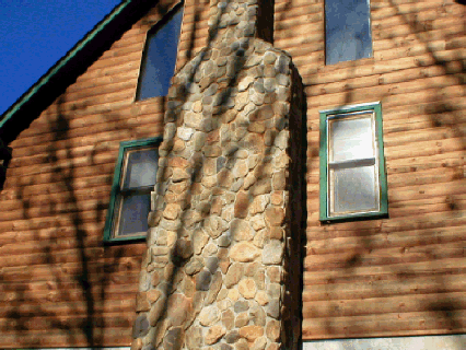 Fieldstone chimney.
